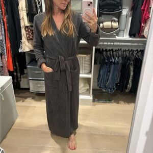 NWT Barefoot Dreams CozyChic Lite Long Robe XXS/XS Carbon Gray Charcoal Cozy